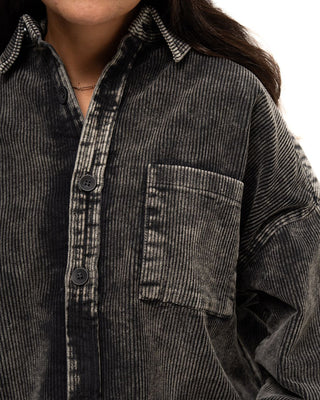 Dark Grey Super Oversized Washed Corduroy Shirt Corduroy Shirts IN YOUR SHOE
