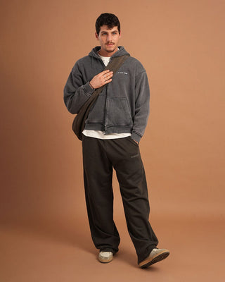 Dark Grey Washed Boxy Zip-Up Hoodie Zip Up Hoodies IN YOUR SHOE