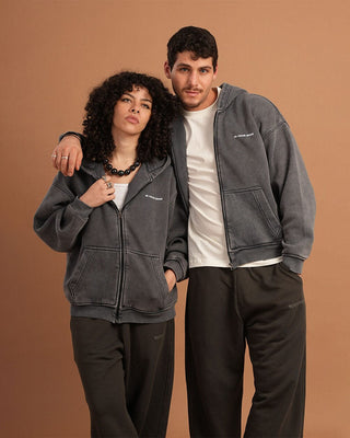 Dark Grey Washed Boxy Zip-Up Hoodie Zip Up Hoodies IN YOUR SHOE L