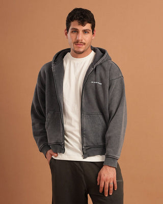 Dark Grey Washed Boxy Zip-Up Hoodie Zip Up Hoodies IN YOUR SHOE M