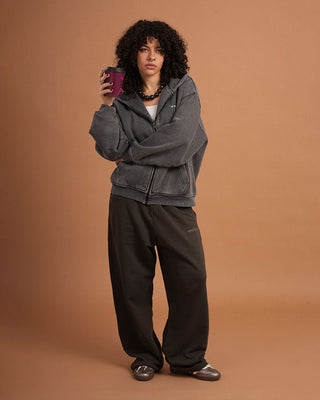 Dark Grey Washed Boxy Zip-Up Hoodie Zip Up Hoodies IN YOUR SHOE