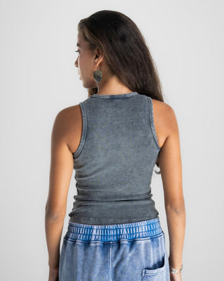 Dark Grey Washed Halter Tank Top Tank Tops IN YOUR SHOE