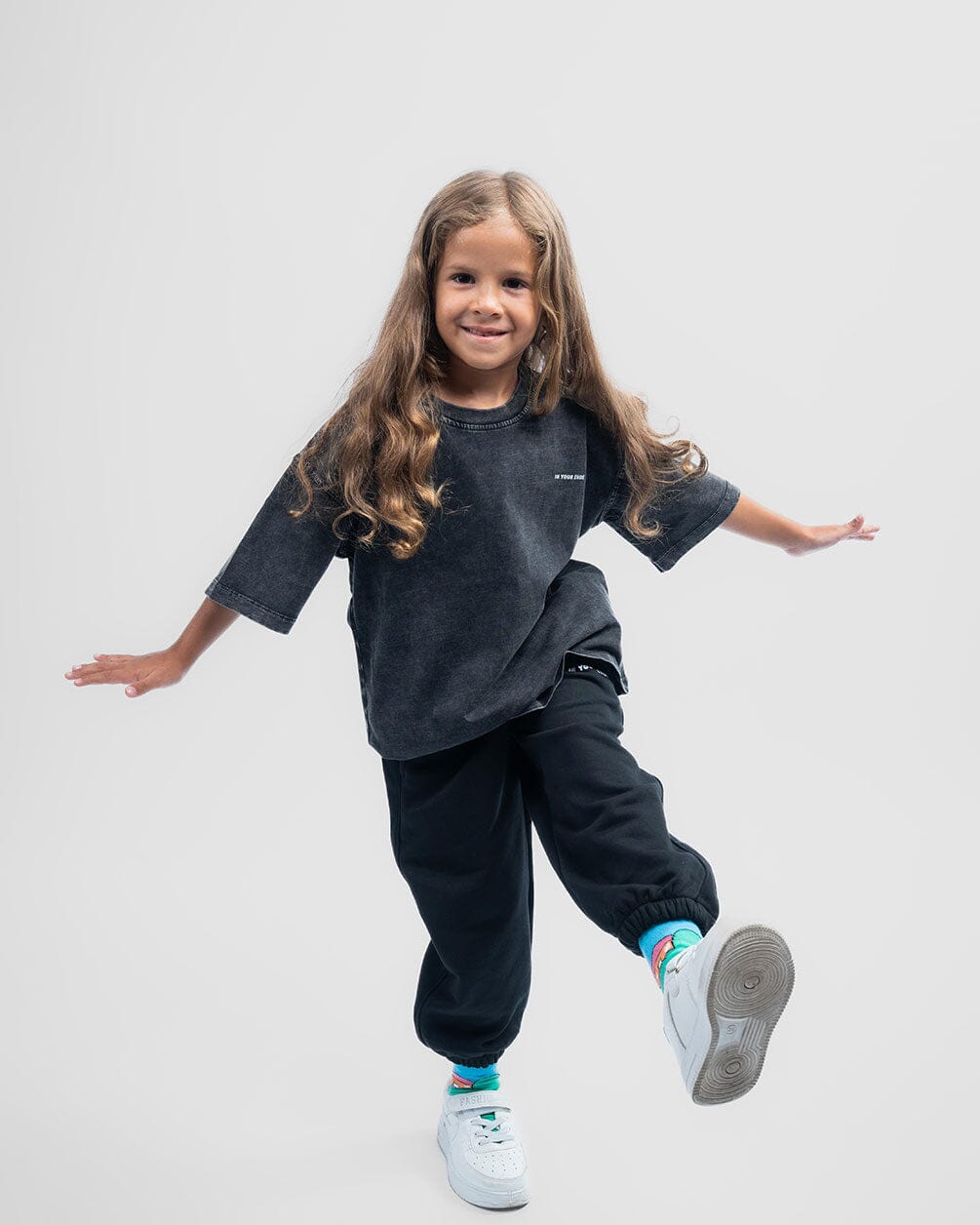 Dark Grey Washed Oversized Kids Tee Kids Washed Tees IN YOUR SHOE 5