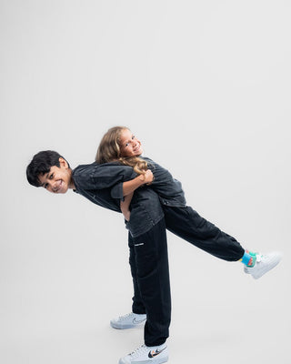 Dark Grey Washed Oversized Kids Tee Kids Washed Tees IN YOUR SHOE