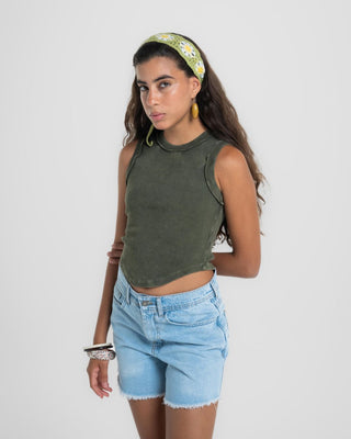 Dark Olive Washed Tank Top Tank Tops IN YOUR SHOE