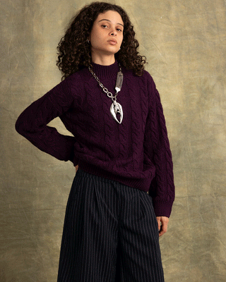 Dark Purple Cable Knit Sweater Cable Knit Sweater IN YOUR SHOE S-M