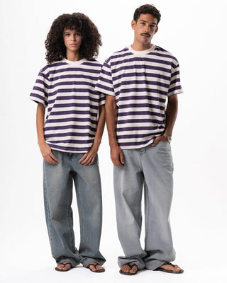 Dark Purple Striped Oversized Tee Striped Oversized Tees IN YOUR SHOE S