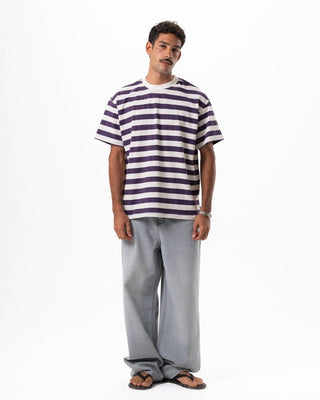 Dark Purple Striped Oversized Tee Striped Oversized Tees IN YOUR SHOE XL