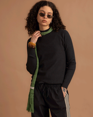 Deep Black Green Ribbed Mock Neck Top Neck Tops IN YOUR SHOE