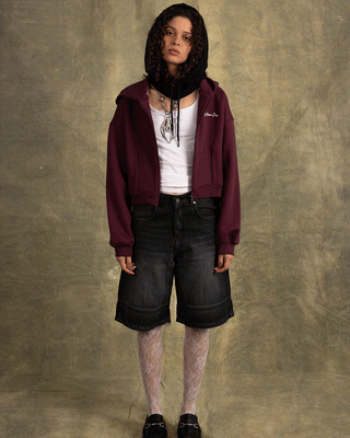 Deep Cherry Cropped Oversized Zip-Up Hoodie Zip Up Hoodies IN YOUR SHOE