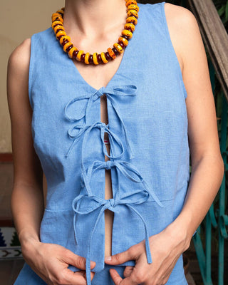 Denim Blue Tied Up Linen Vest Linen Vest IN YOUR SHOE M