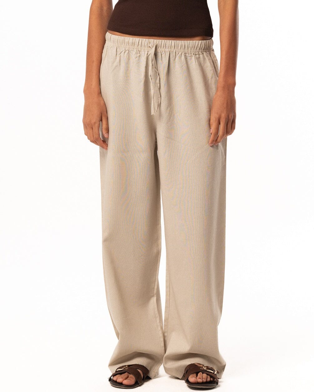 Female Beige Linen Wide Leg Pants Linen Pants IN YOUR SHOE M