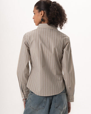 Female Beige Striped Regular Shirt Regular Shirts IN YOUR SHOE L