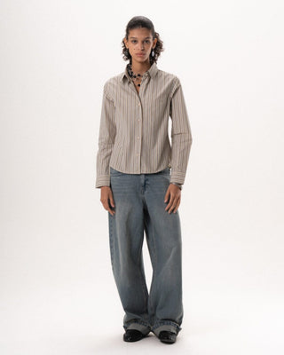Female Beige Striped Regular Shirt Regular Shirts IN YOUR SHOE S