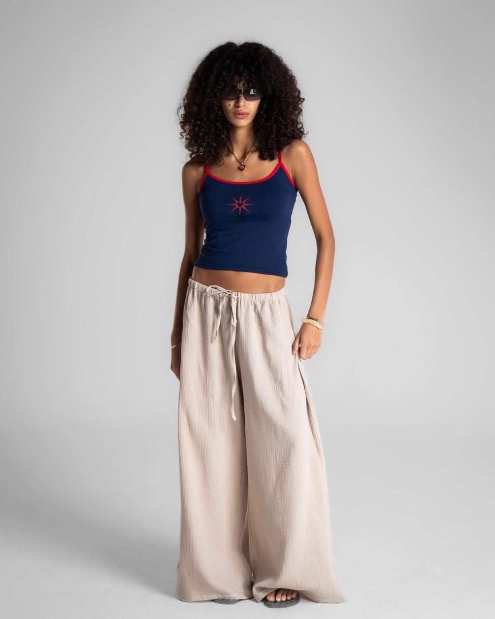 Female Beige Super Oversized Crinkled Pants Linen Pants IN YOUR SHOE S-M