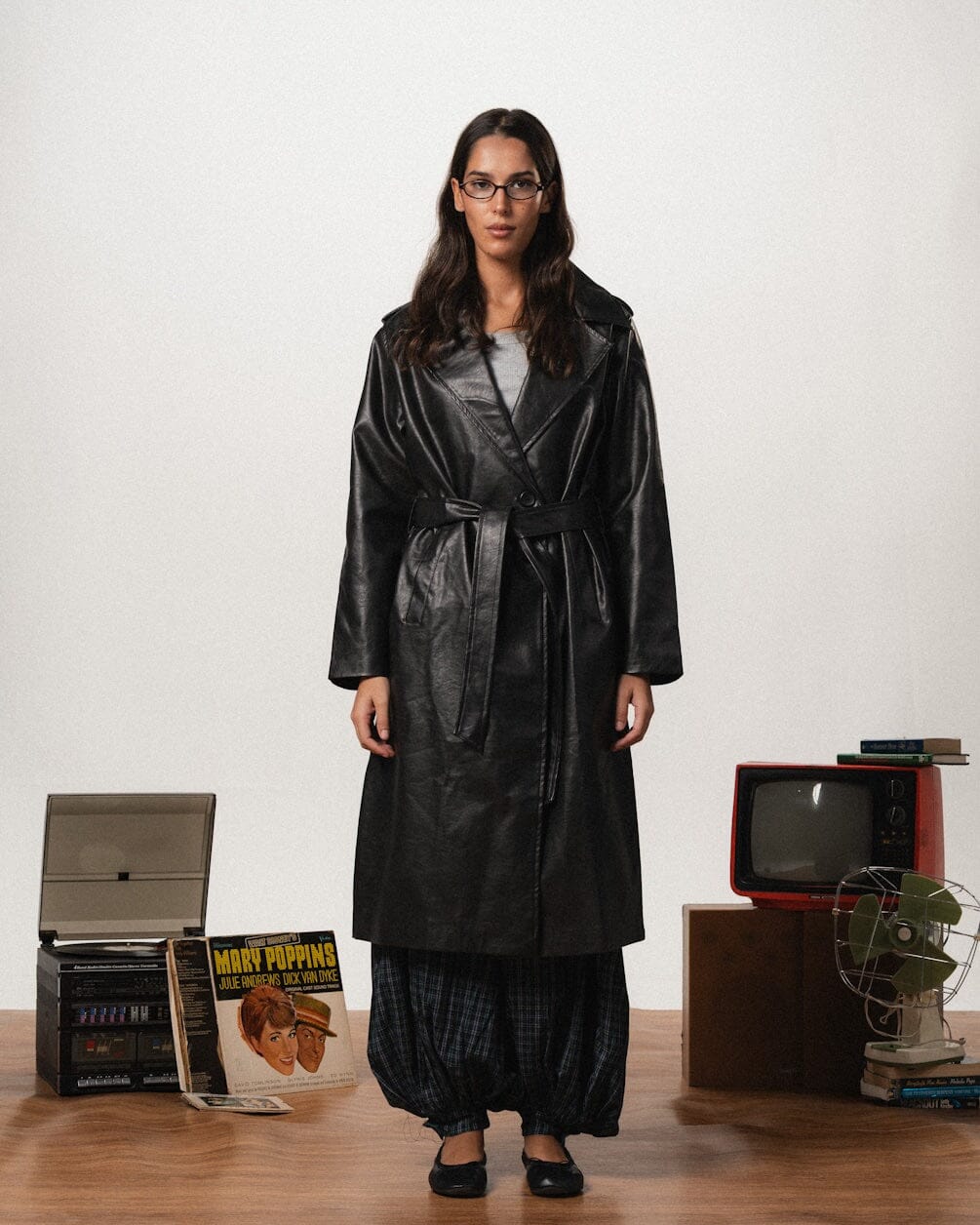 Female Black Oversized Leather Coat Coats IN YOUR SHOE M