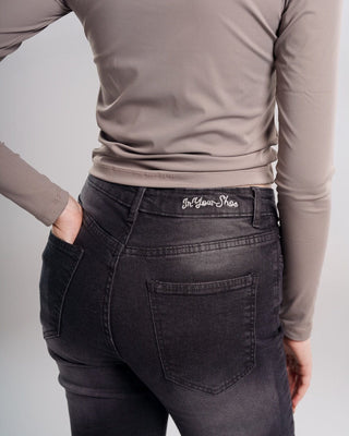 Female Black Raw Denim Flared Jeans Jeans IN YOUR SHOE 38