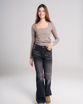 Female Black Raw Denim Flared Jeans Jeans IN YOUR SHOE 34