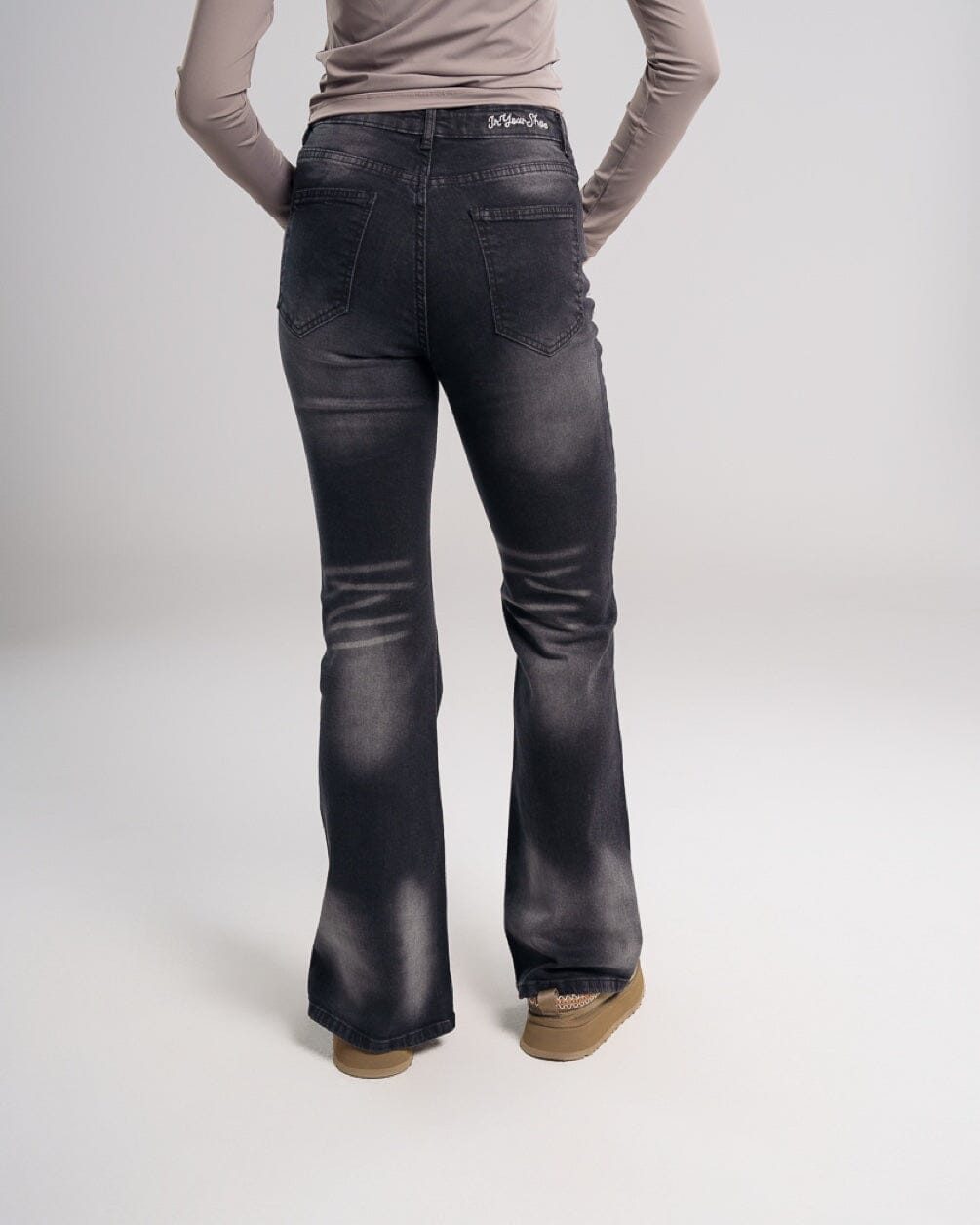 Female Black Raw Denim Flared Jeans Jeans IN YOUR SHOE 36