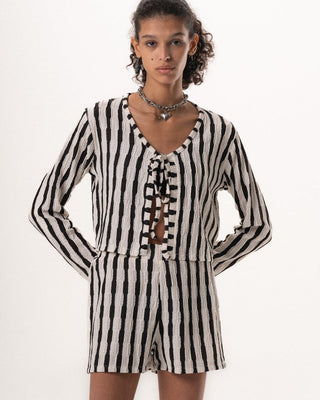Female Black Striped Knit Set Knit Set IN YOUR SHOE M S