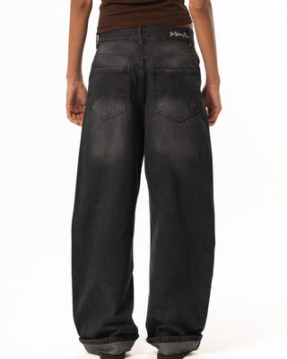 Female Black Washed Wide Leg Jeans Jeans IN YOUR SHOE 38