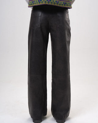 Female Black Washed Wide Leg Leather Pants Leather Pants IN YOUR SHOE M