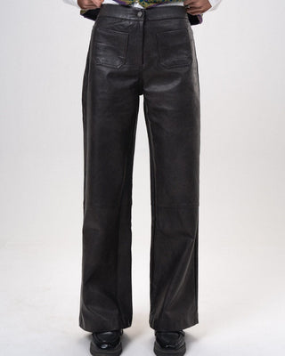 Female Black Washed Wide Leg Leather Pants Leather Pants IN YOUR SHOE L
