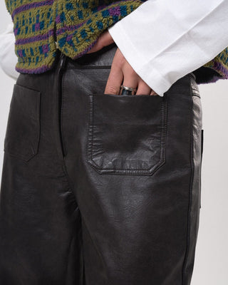 Female Black Washed Wide Leg Leather Pants Leather Pants IN YOUR SHOE