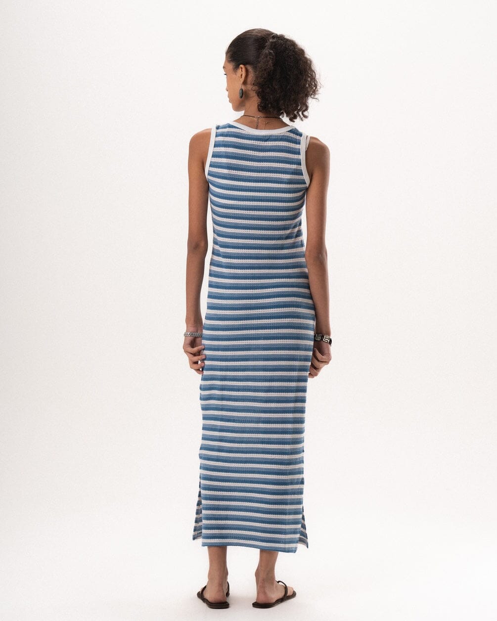 Female Blue Horizontal Striped Knit Dress Knit Dress IN YOUR SHOE M