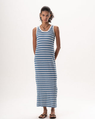 Female Blue Horizontal Striped Knit Dress Knit Dress IN YOUR SHOE S