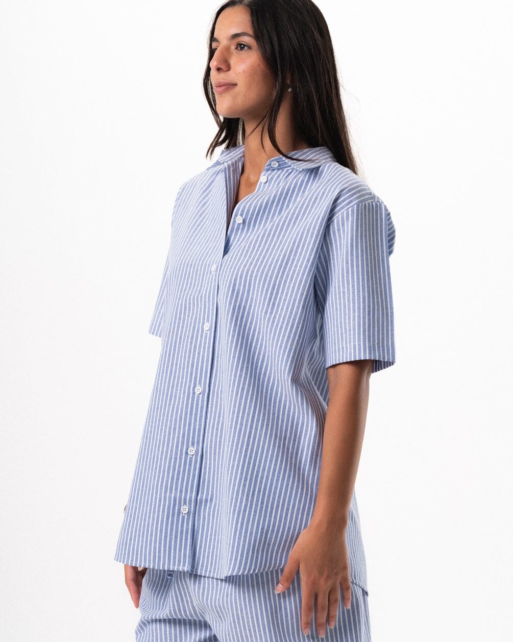 Female Blue Striped Oversized Set Linen Set IN YOUR SHOE