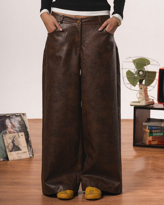 Female Brown Baggy Leather Pants Leather Pants IN YOUR SHOE 36