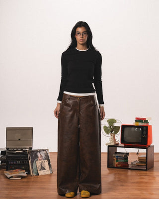 Female Brown Baggy Leather Pants Leather Pants IN YOUR SHOE 34