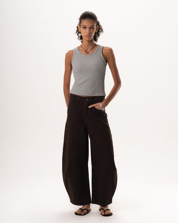 Female Brown Barrel Fit Jeans