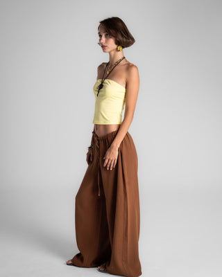 Female Brown Super Oversized Crinkled Pants Linen Pants IN YOUR SHOE