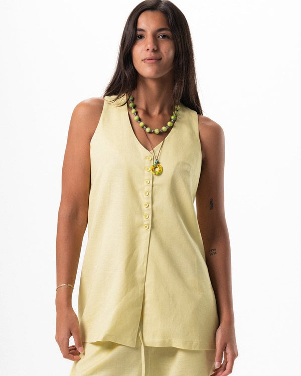 Female Butter Yellow Oversized Linen Vest
