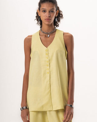 Female Butter Yellow Oversized Linen Vest Linen Vest IN YOUR SHOE S