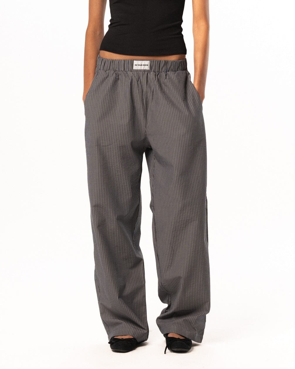 Female Dark Blue Striped Boxer Pants Boxer Pants IN YOUR SHOE M