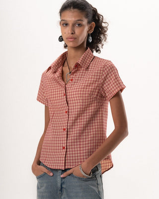 Female Fuchsia Plaid Fitted Shirt Fitted Shirts IN YOUR SHOE M