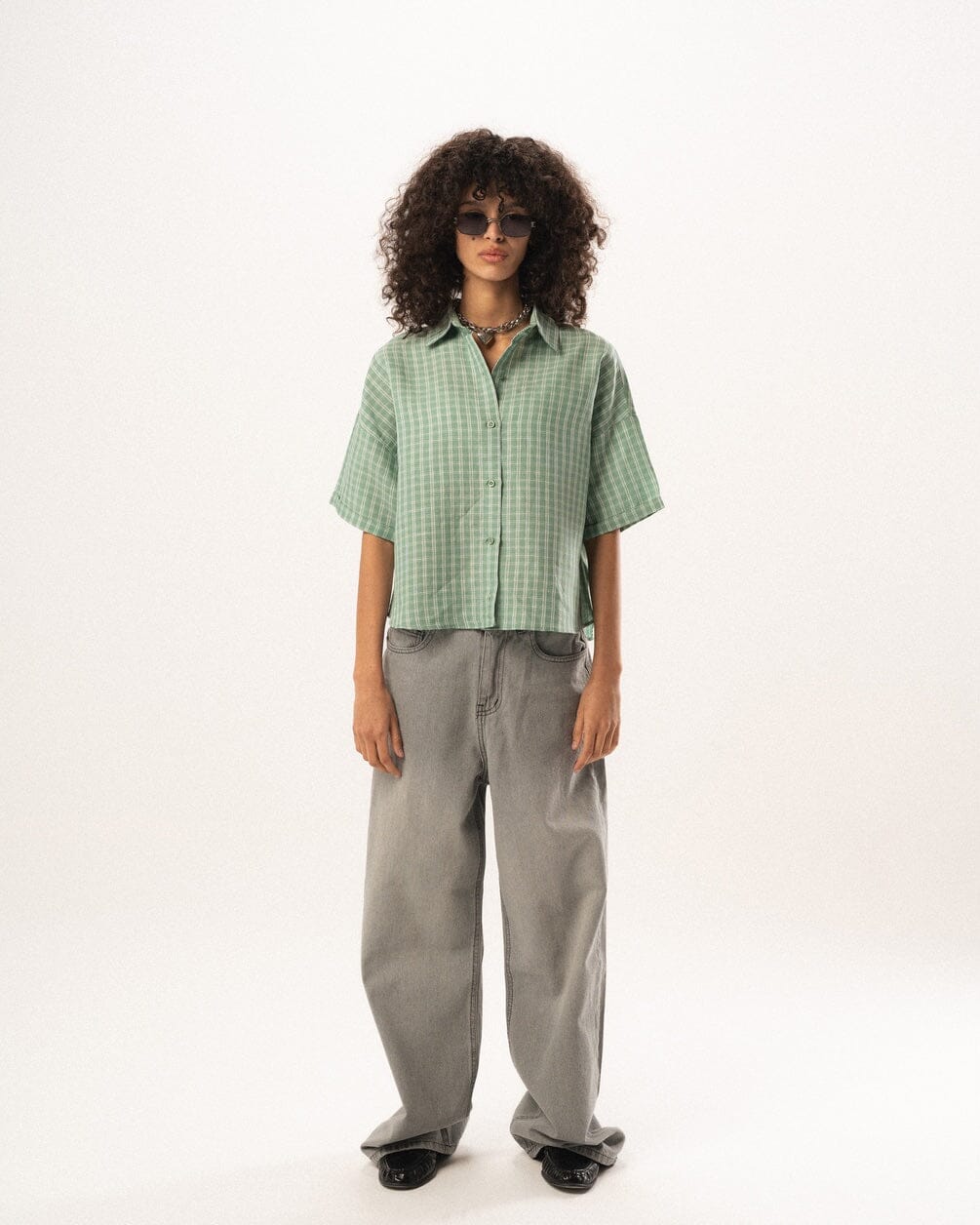 Female Green Plaid Oversized Shirt Oversized Shirts IN YOUR SHOE S