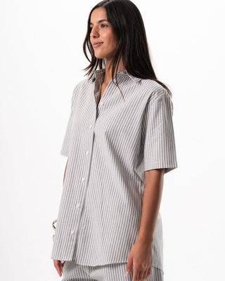 Female Grey Striped Oversized Short Sleeve Shirt Short Sleeve Shirt IN YOUR SHOE XL