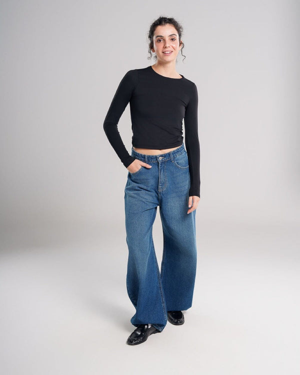 Female Blue Barrel Fit Jeans