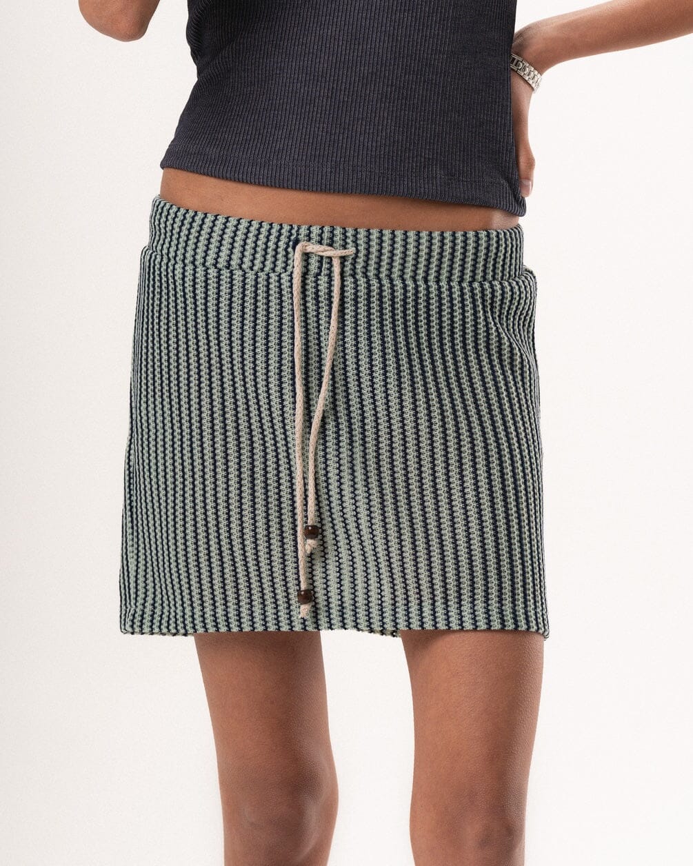Female Navy & Aqua Mini Crochet Skirt Skirt IN YOUR SHOE M