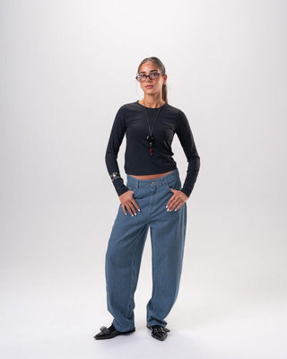 Female Navy Blue Barrel Fit Cropped Pants Pants IN YOUR SHOE 34