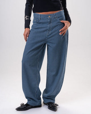 Female Navy Blue Barrel Fit Cropped Pants Pants IN YOUR SHOE 38