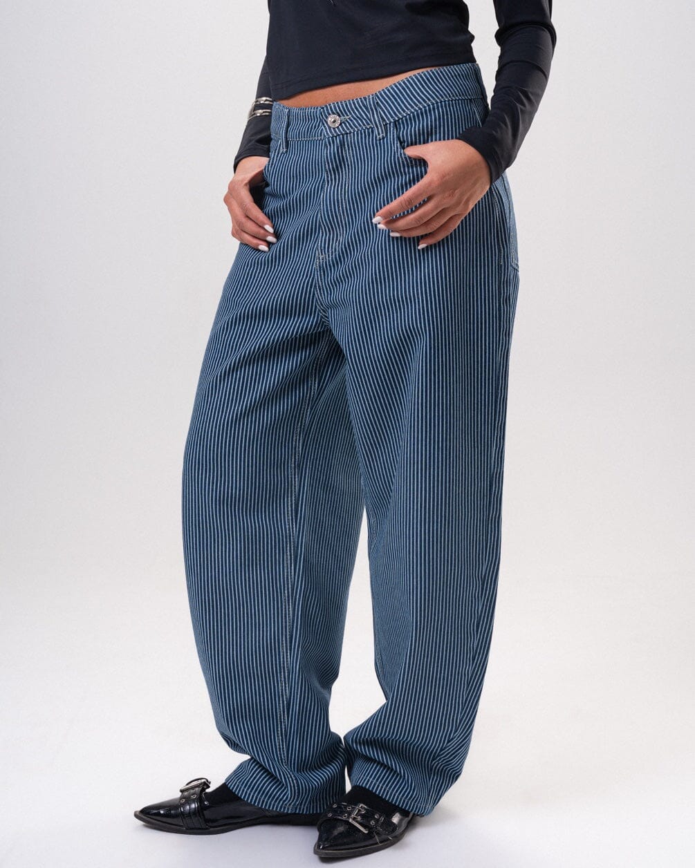 Female Navy Blue Barrel Fit Cropped Pants Pants IN YOUR SHOE 36
