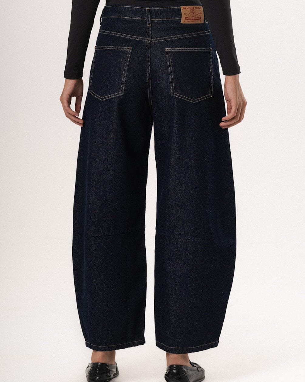 Female Navy Washed Barrel Fit Jeans Jeans IN YOUR SHOE 38