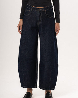 Female Navy Washed Barrel Fit Jeans Jeans IN YOUR SHOE 36
