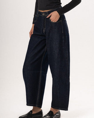 Female Navy Washed Barrel Fit Jeans Jeans IN YOUR SHOE 40