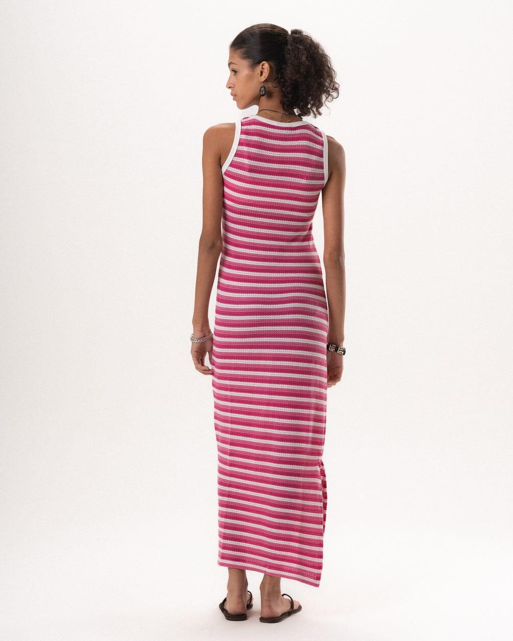 Female Pink Horizontal Striped Knit Dress Knit Dress IN YOUR SHOE M